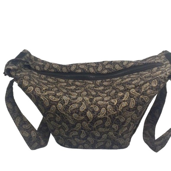 Boho 👜 Black Paisley Fabric Shoulder Bag - Picture 2 of 6